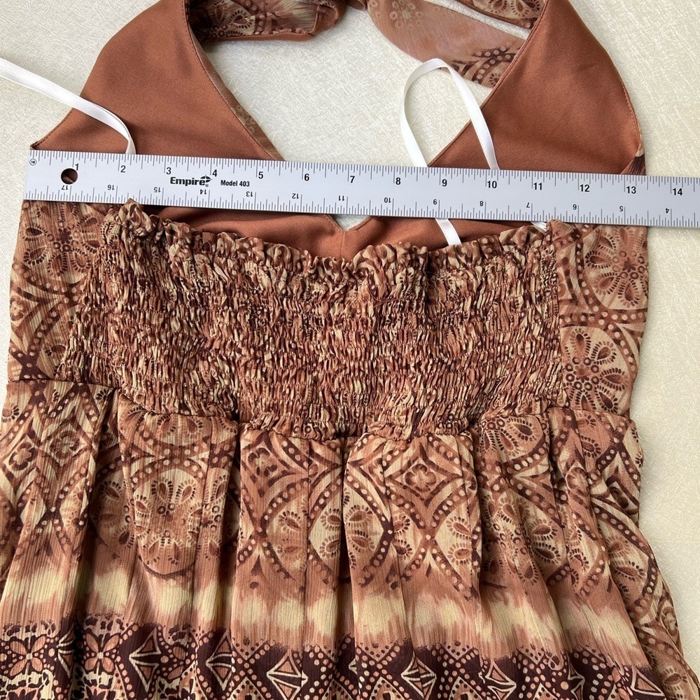 Vintage Halter Dress Boho Fall Earth-tone Women 
Size 4 Elegant Brown Patterned - Picture 5 of 6